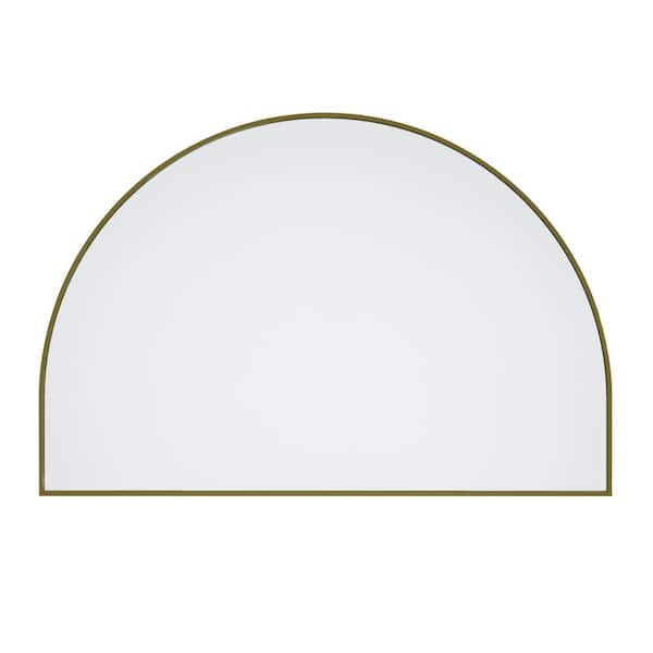 48 in. W x 32 in. H Framed Arched Bathroom Vanity Mirror in Satin Brass