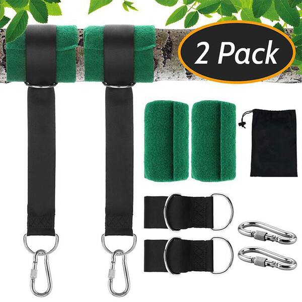 Wellco 2 in. x 10 ft. Tree Swing Straps Hanging Kit Set of 2 with Safety Lock Carabiners Matching Green Tree Mat and Bag TSBSC The Home Depot