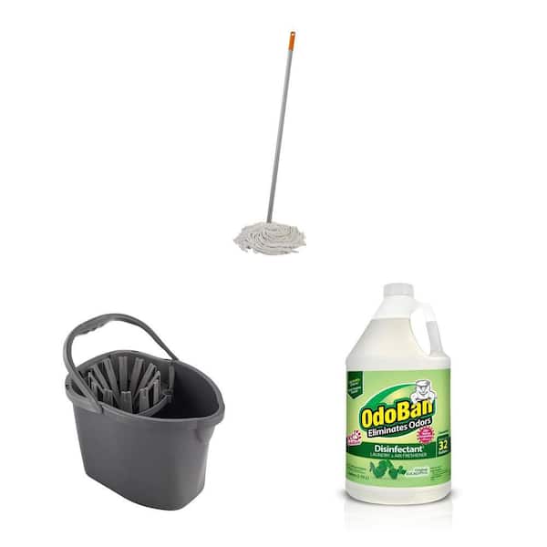 3.75 in. Cotton Wet Mop, 12 qt. Bucket with Wringer and 1 Gal. Eucalyptus Disinfectant Cleaner Concentrate