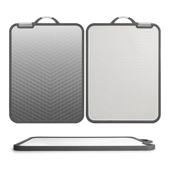 16.93 in. 2-Piece Double Sided Cutting Board-Stainless Steel PP Chopping Board with Grinding Zone and Knife Sharpener