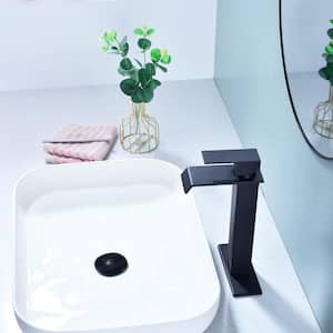 Waterfall Single Handle Single Hole Bathroom Vessel Sink Faucet With Deckplate Included in Matte Black
