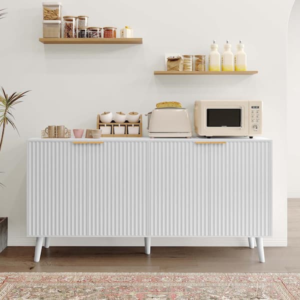 JASIWAY Modern White Particle Board 55.12 in. Buffet Sideboard Cabinet with 4 Doors