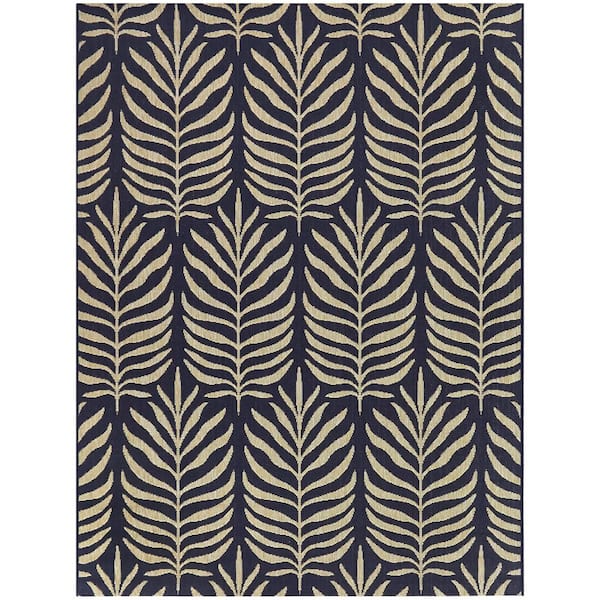 Meduna Navy Blue 7 ft. 10 in. x 10 ft. Tropical Indoor/Outdoor Area Rug