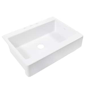 Josephine 34 in. Quick-Fit Farmhouse Apron Front Drop-in Single Bowl Crisp White Traditional-Style Fireclay Kitchen Sink