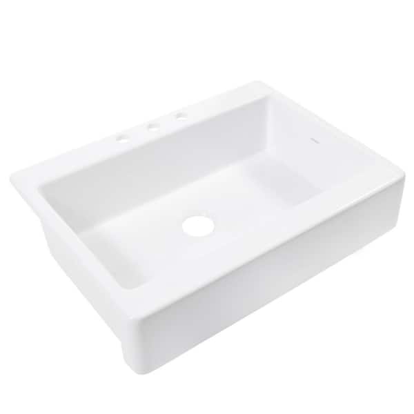 SINKOLOGY Josephine 34 in. Quick-Fit Farmhouse Apron Front Drop-in Single Bowl Crisp White Traditional-Style Fireclay Kitchen Sink