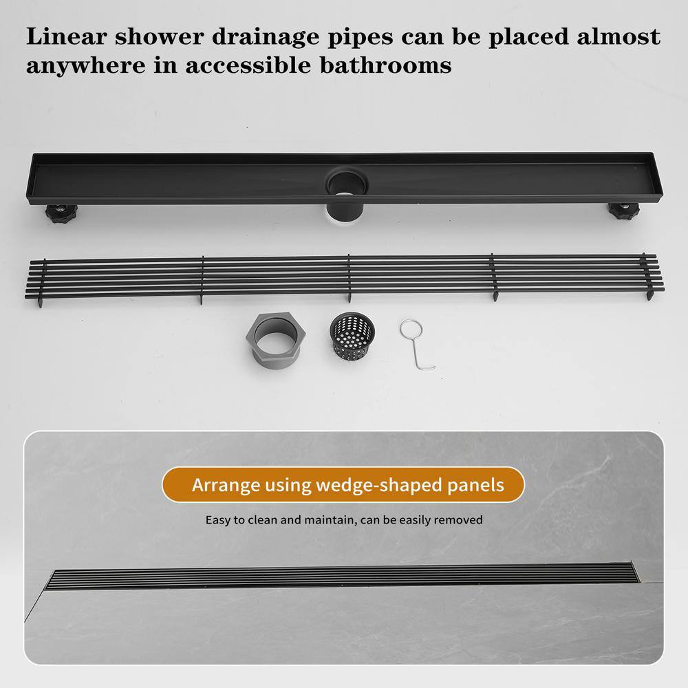 32'' Matte Black Stainless Steel Linear Shower Drain with Slot Pattern Cover