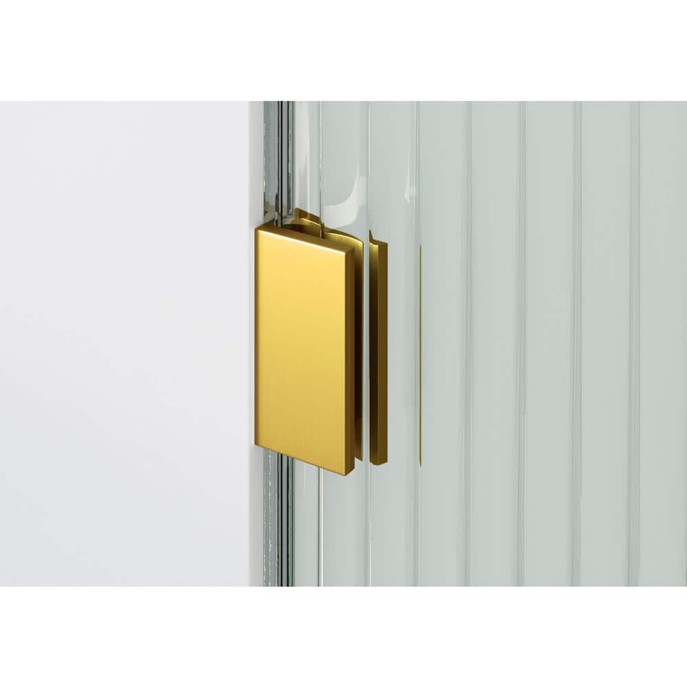 Aurora 34" x 78" Fluted Frosted Glass Frameless Shower Panel with Satin Brass Hardware