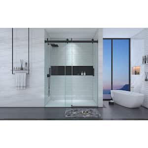 72 in. W x 76 in. H Single Sliding Frameless Shower Door in Matte Black with Soft-Closing and 3/8 in. (10 mm) Glass
