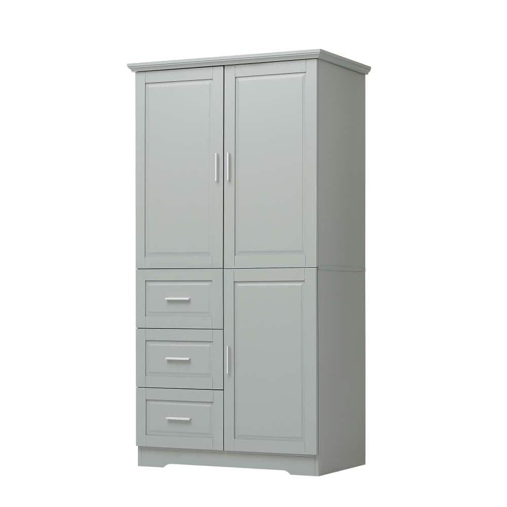 33 in W x 20 in D x 62 in H Linen Cabinet, Pantry Storage Cabinet in Gray with Doors for Bathroom, Office, 3 Drawers