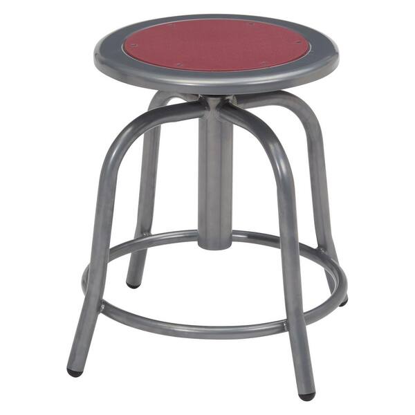 National Public Seating 18 in. to 25 in. Height Burgundy Seat and Grey Frame Adjustable Swivel Stool