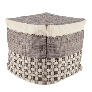 Seaton Geometric Gray and Cream 16 in. x 16 in. x 16 in. Indoor and Outdoor Cube Pouf