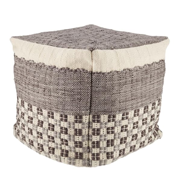 Unbranded Seaton Geometric Gray and Cream 16 in. x 16 in. x 16 in. Indoor and Outdoor Cube Pouf
