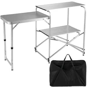 Aluminum Portable Folding Cook Station 43.7 in. W x 18.1 in. D x 31.4 in. H Camping Kitchen Table for Outdoor, Silver
