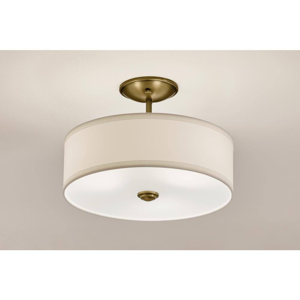 Natural Brass 14" 3-Light Semi-Flush Drum Ceiling Fixture