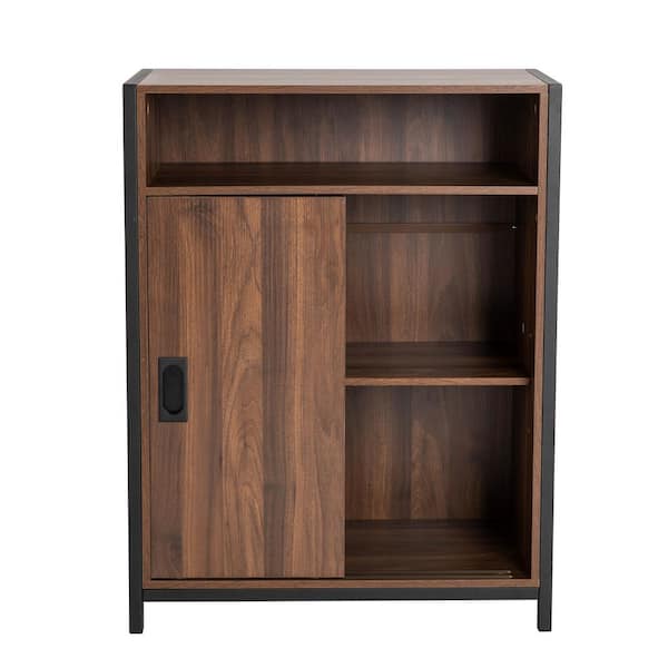 Glitzhome 31.82 in. H Wooden/Metal Floor Cabinet with Double Sliding Doors