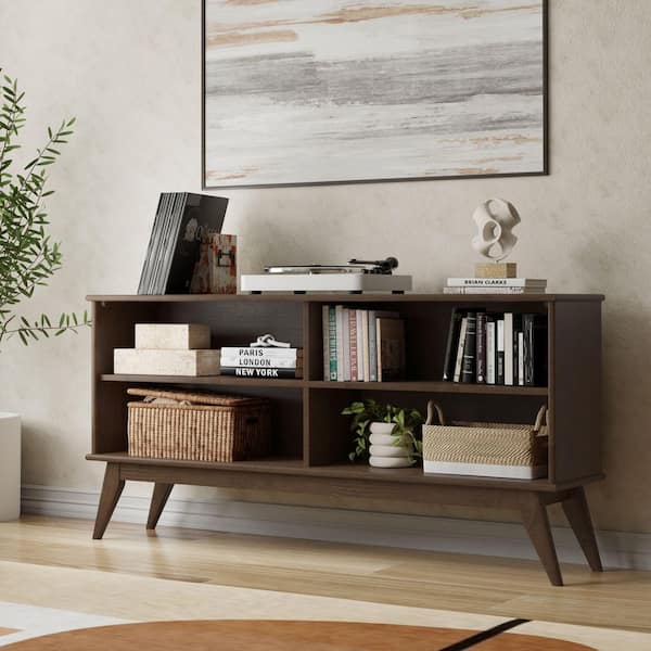 Draper 30 in. Tall Walnut Brown Solid Wood Mid Century Modern Mid Century Low Bookcase