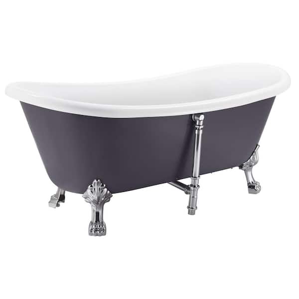 Unbranded 67 in. Acrylic Clawfoot Freestanding Bathtub Soaking Tub in Glossy White and Gray