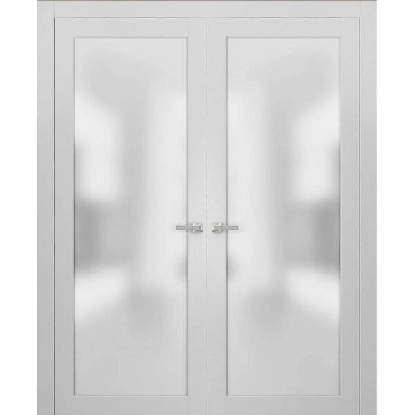 60 in. x 80 in. 2 Panel White Finished Solid Wood Sliding Door with Hardware