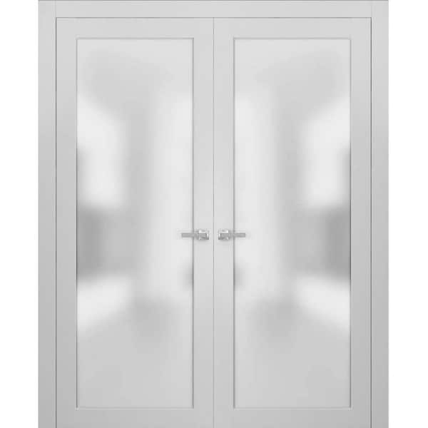 72 in. x 96 in. 2 Panel White Finished Solid Wood Sliding Door with Hardware