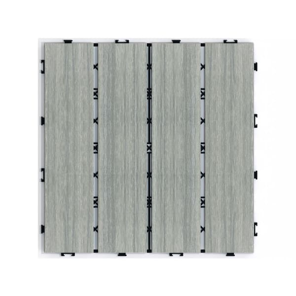 Angel Sar 12 in. x 12 in. x 0.8 in. 6 Pcs White Black Composite Patio Deck Tiles, DIY Wood Plastic Interlocking Decking Tiles