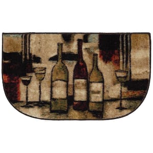 Wine and Glasses Brown 18 in. x 30 in. Machine Washable Kitchen Rug