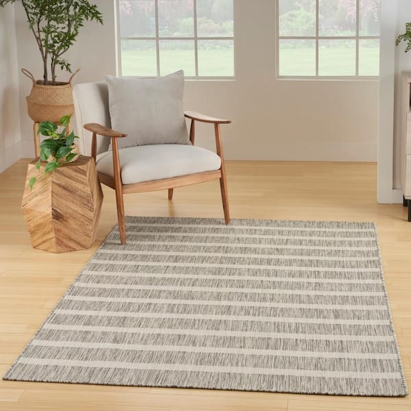 Positano Grey Ivory 5 ft. x 7 ft. Stripes Contemporary Area Rug