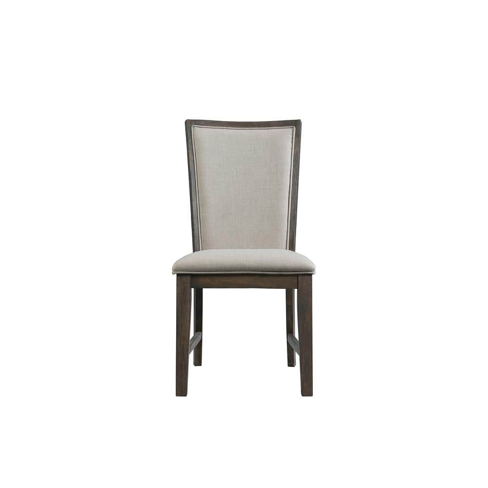 Gray Upholstered High Back Wood Side Chair Set