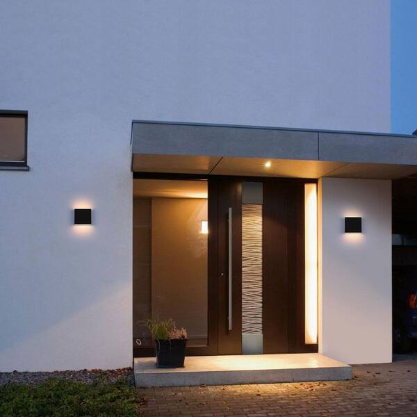 5 in. Black Outdoor Hardwired Wall Sconce with Integrated LED