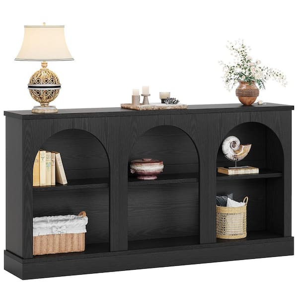 BYBLIGHT Ezlynn Black TV Stand Entertainment Center Fits TVs Up to 50 to 65 in. with 3 Tier Storage for Home Living Room Bedroom BB-JW1087YQ
