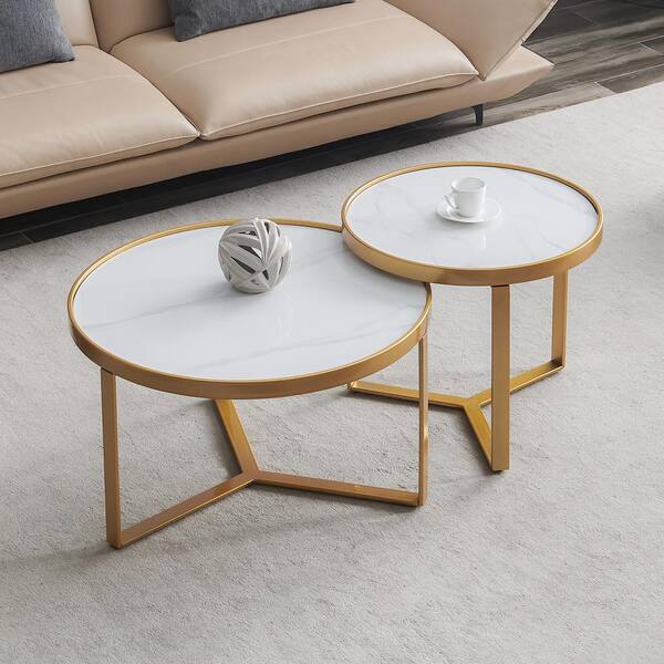 Seafuloy 31.5 in. Gold Round Sintered Stone Coffee Table (2