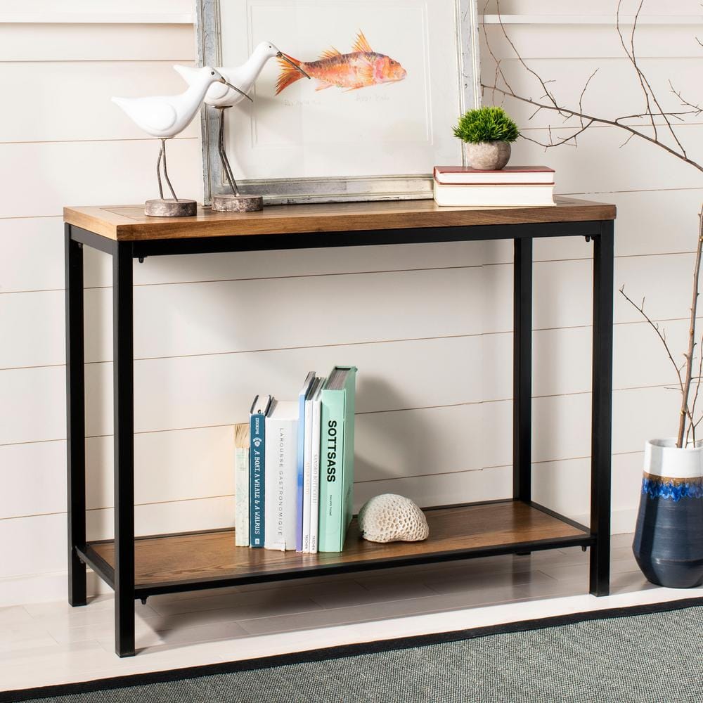 Dennis Brown Oak and Iron Rectangular Console Table with Storage