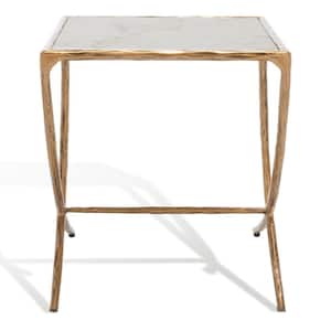 Debbie 18 in. Brass Square Marble End Table