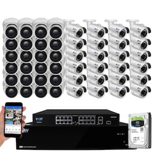 64-Channel 8MP 16TB NVR Smart Security Camera System with 24 Wired Turret and 24 Bullet Cameras 3.6 mm Fixed Lens AI