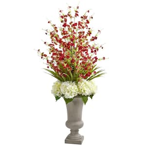 Indoor Cherry Blossom & Hydrangeas Artificial Arrangement in Urn