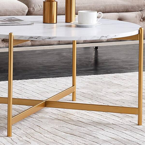 Homefun 36 In White Modern Marble, Modern Coffee Table White And Gold