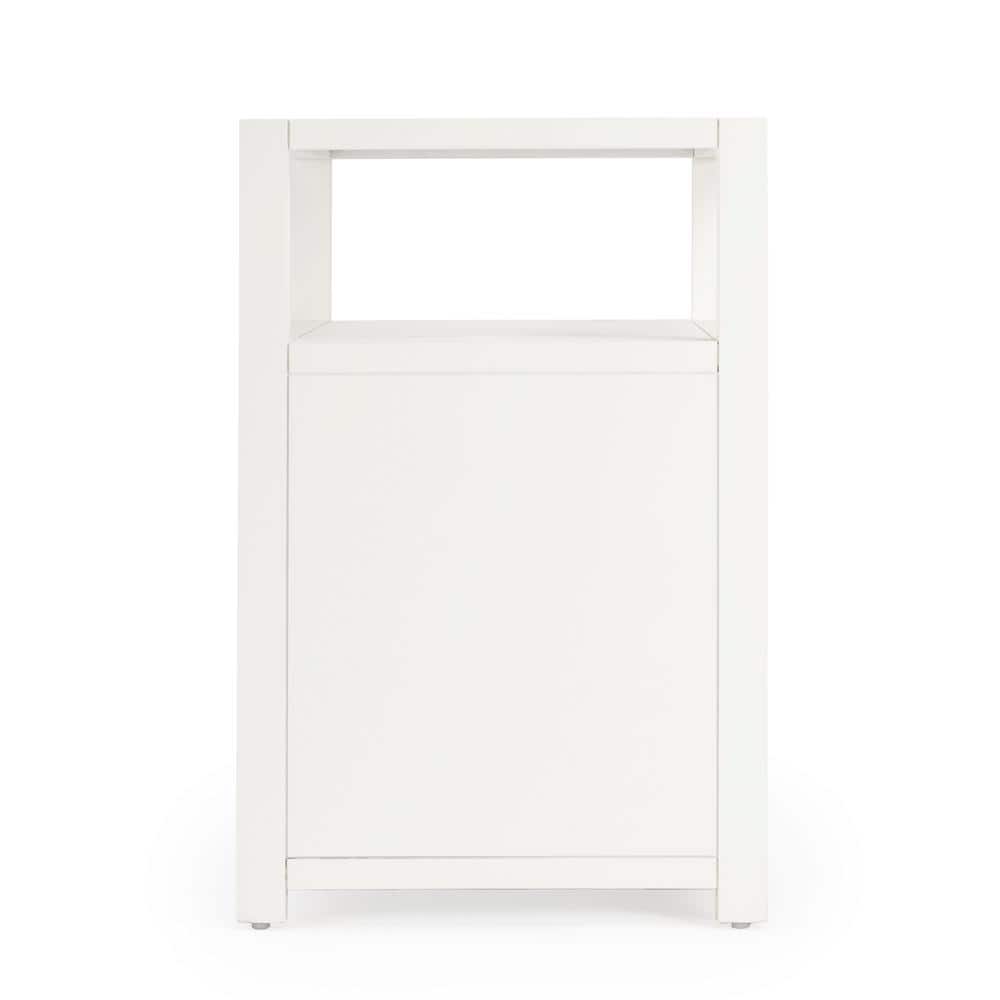 Luxe Minimalist White Acacia 2-Drawer Nightstand with Open Shelf
