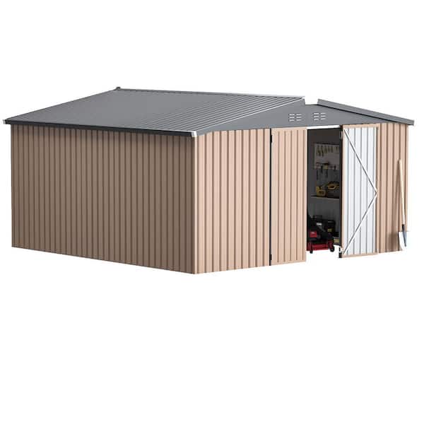 12 ft. W x 12 ft. D Metal Storage Shed with 2 Doors for backyard garden in Grey (144 sq. ft.)