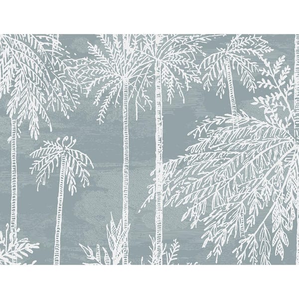 LILLIAN AUGUST 60.75 sq. ft. Coastal Haven Bluestone Palm Grove Embossed Vinyl Unpasted Wallpaper Roll