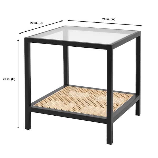 Odell Cane Square Accent Table in Black/Rattan (20" W)