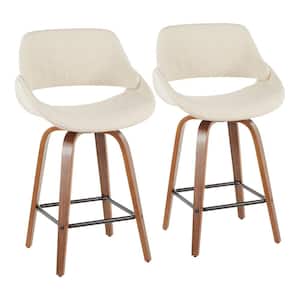 Fabrico 26 in. Walnut and Cream Fabric Counter Stool with Square Black Footrest (Set of 2)