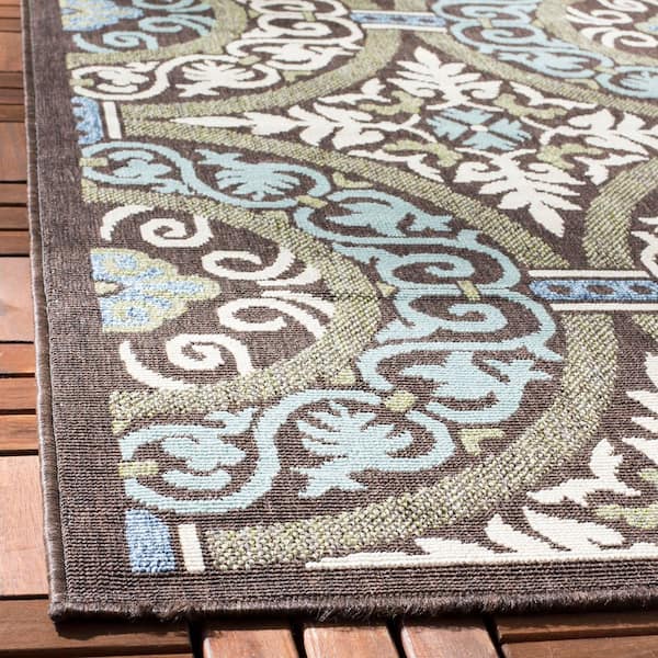 Veranda Chocolate/Cream Doormat 3 ft. x 5 ft. Floral Indoor/Outdoor Patio Area Rug