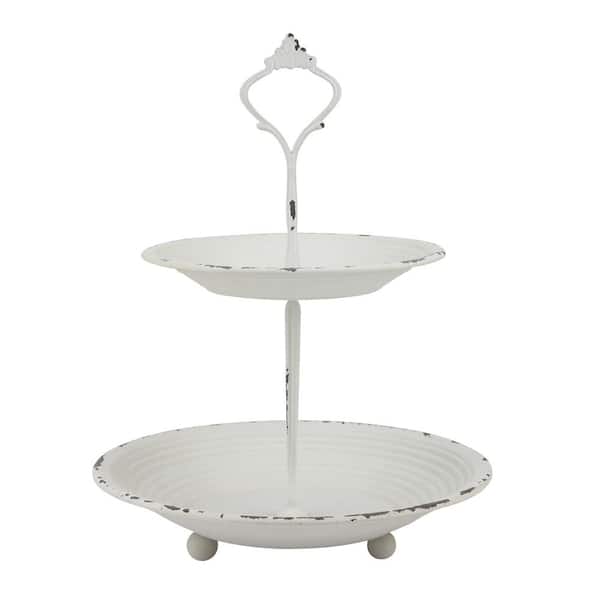 Stonebriar Collection Large 2 Tier Tray - Rustic White