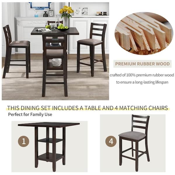 Qualfurn 5 Piece Espresso Dining Table, Espresso Color Dining Room Chairs