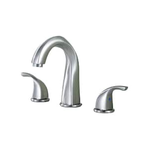 8 in. Widespread Double Handle Bathroom Faucet Made of Zinc for 3-Holes with Pop-Up Drain Assembly in Brushed Nickel