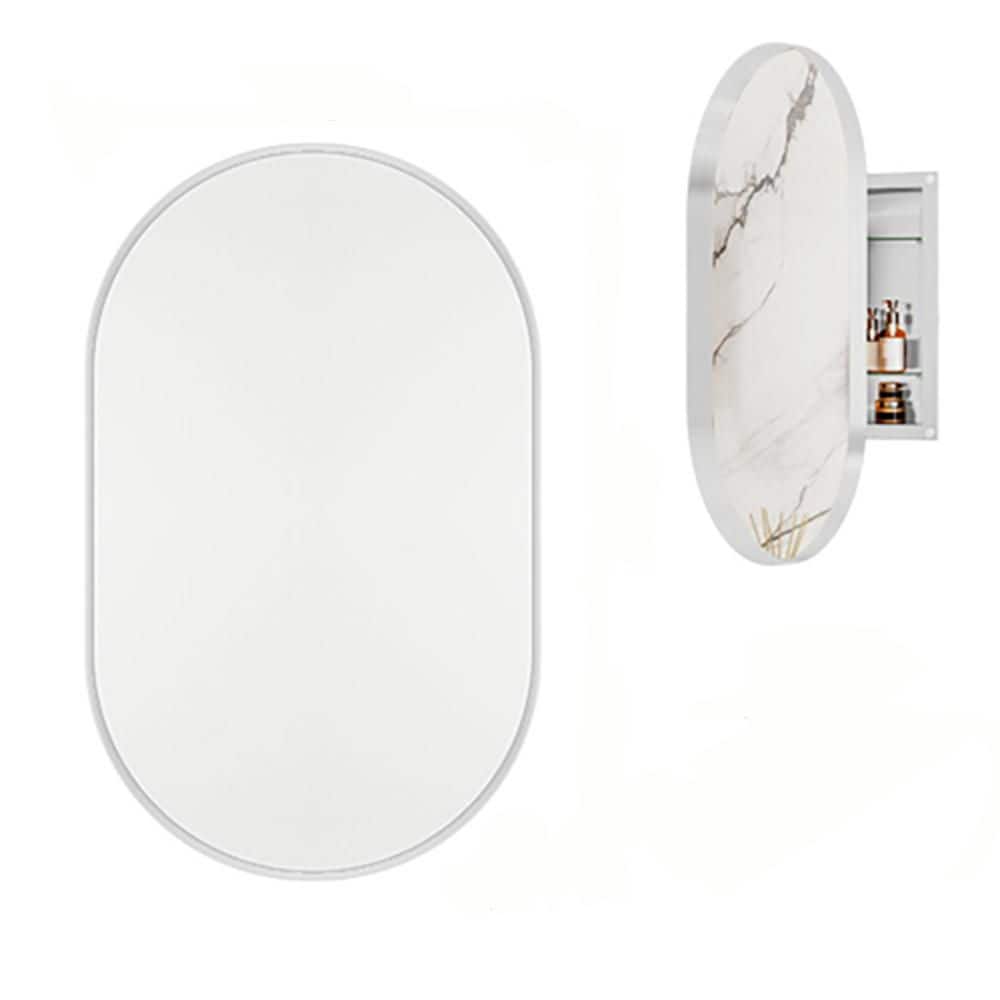 21 in. W x 33 in. D x 5 in. H Oval Built-In Linen Cabinet with Mirrored Doors and Adjustable Shelves, White price history on PriceWatchPro