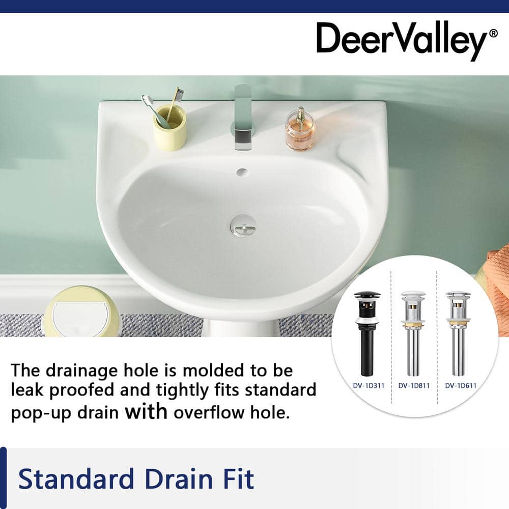 White Ceramic U-Shaped Pedestal Bathroom Sink with Overflow
