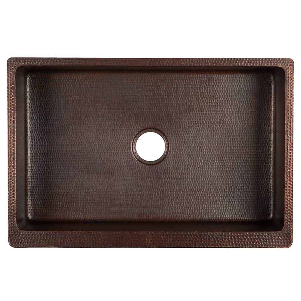 33" Hammered Copper Farmhouse Drop-in Kitchen Sink with Scroll Design