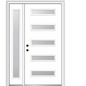 Davina 48 in. x 80 in. Right-Hand Inswing 5-Lite Frosted Glass Primed Fiberglass Prehung Front Door on 4-9/16 in. Frame