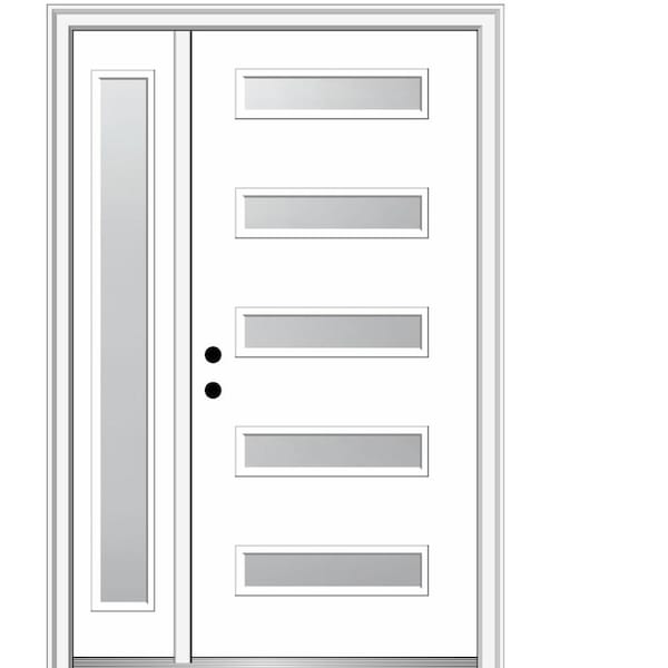 MMI Door Davina 50 in. x 80 in. Right-Hand Inswing 5-Lite Frosted Glass Primed Fiberglass Prehung Front Door on 4-9/16 in. Frame