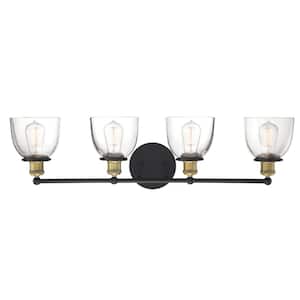Bryson 33 in. 4-Light Vintage Bronze Mid-Century Modern Vanity with Clear Glass Shades